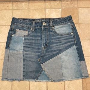 AEO Patchwork Denim Hi-Rise Mini Skirt Size 2